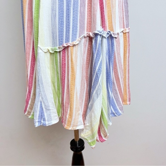 THML Striped Multicolor Pom Pom Fringe Strapless A Line Mini Dress Small - Picture 5 of 7